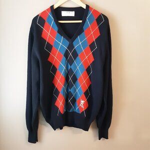 Pringle Made in Scotland Men's Argyle Sweater Blue Red White Size XXL
